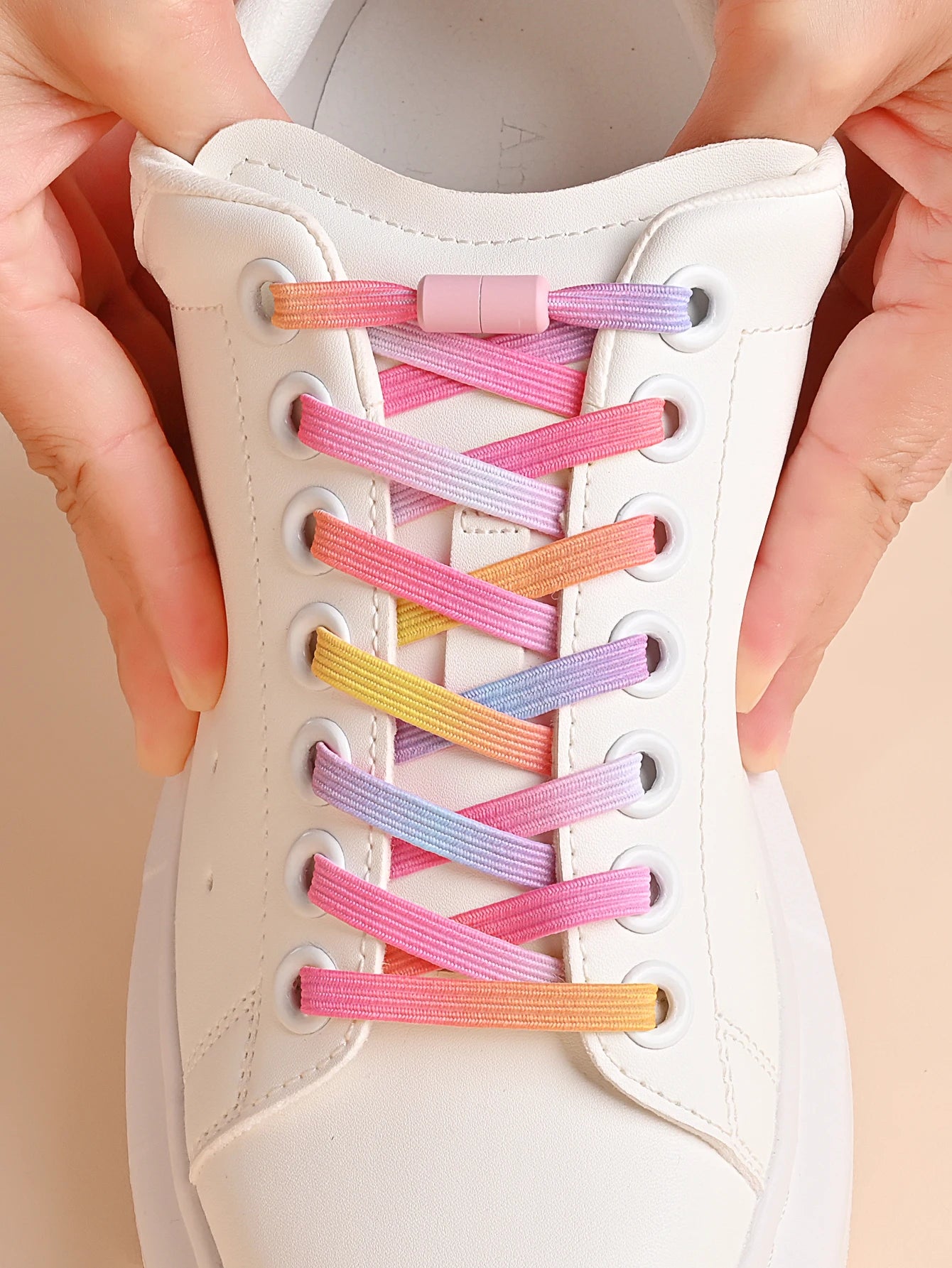 No Tie Elastic Shoe Laces with Colorful Buckle - Pearl Light Fashion Shoelaces