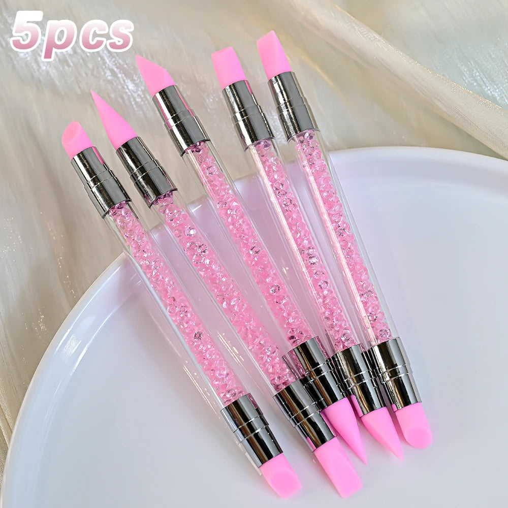 5Pcs Pink French Nail Art Liner Painting Brush Set - Ultra-thin 7/10/12/15/20m Elongated Lines Drawing Pen DIY Manicure