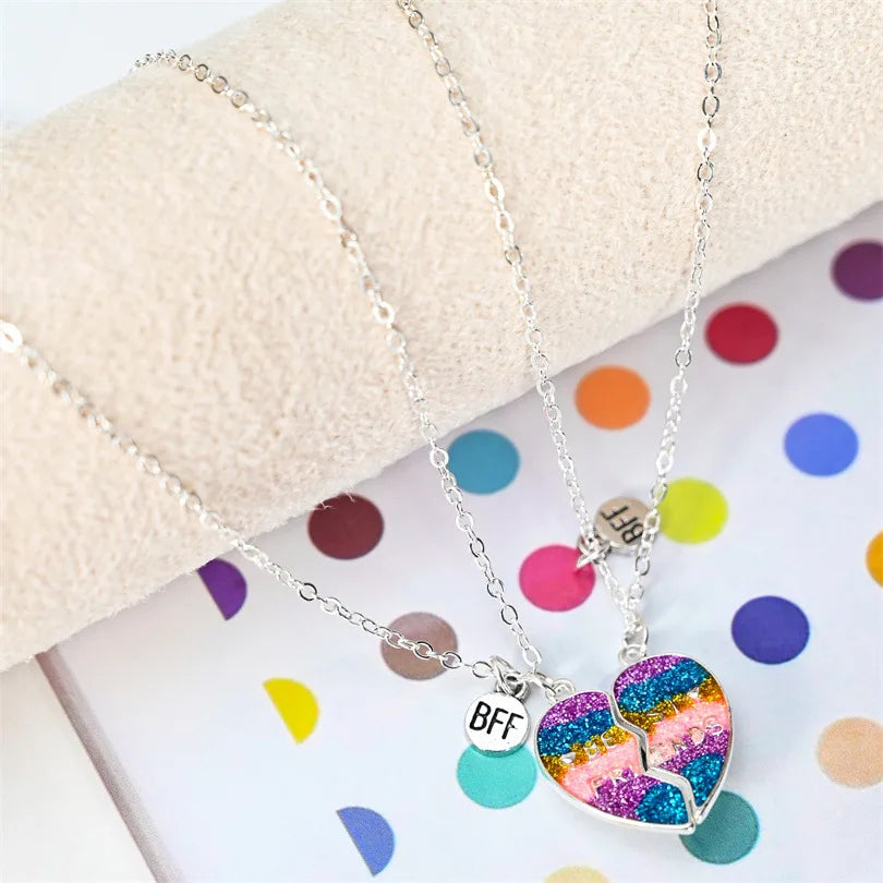 Fashion Best Friends Honey Love Couple Pendant Necklace Set - Broken Heart BFF Friendship Jewelry Gift (2 Pcs)