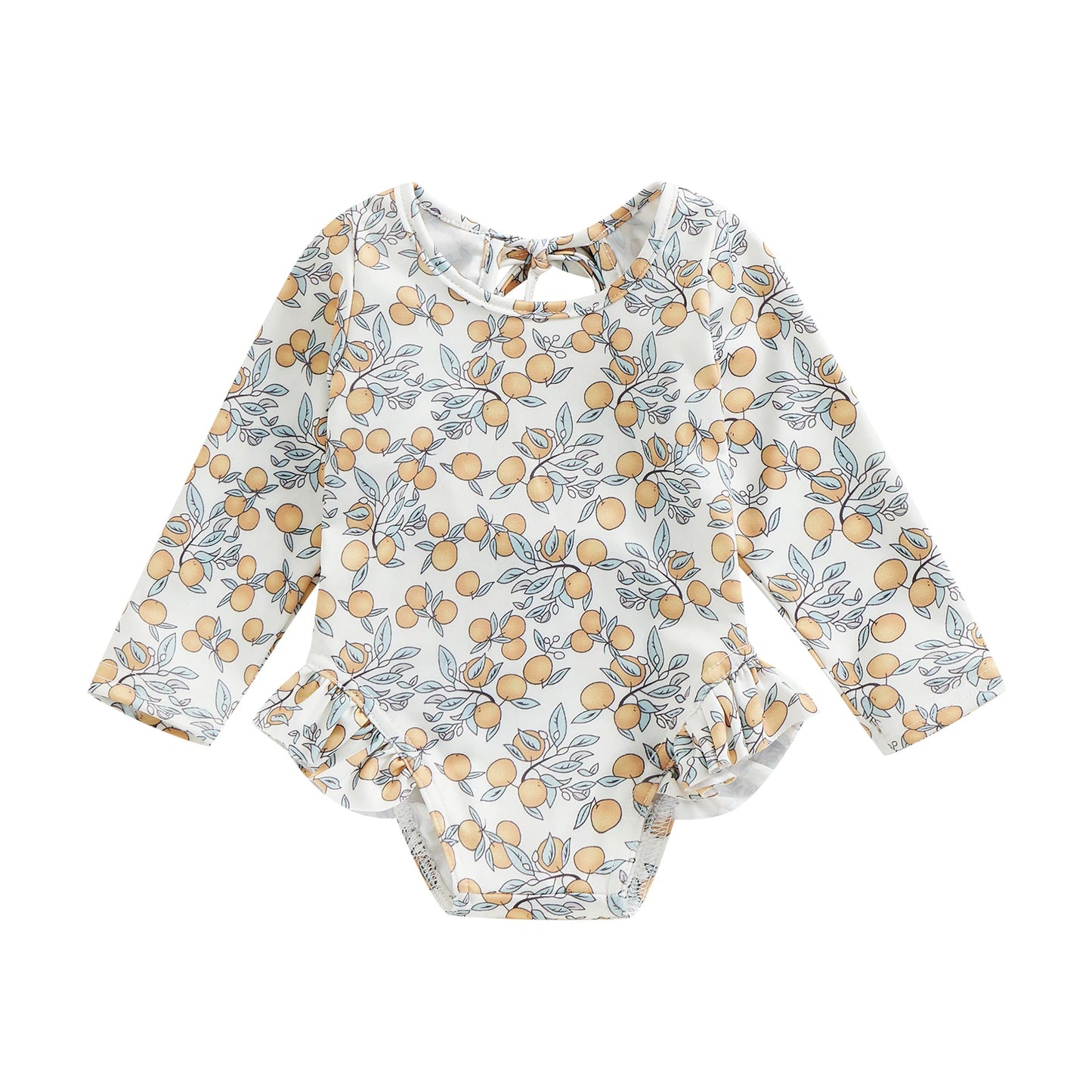 Baby Girl Floral Swimsuit - Backless Ruffled Long Sleeve Bodysuit (0-4 Years)