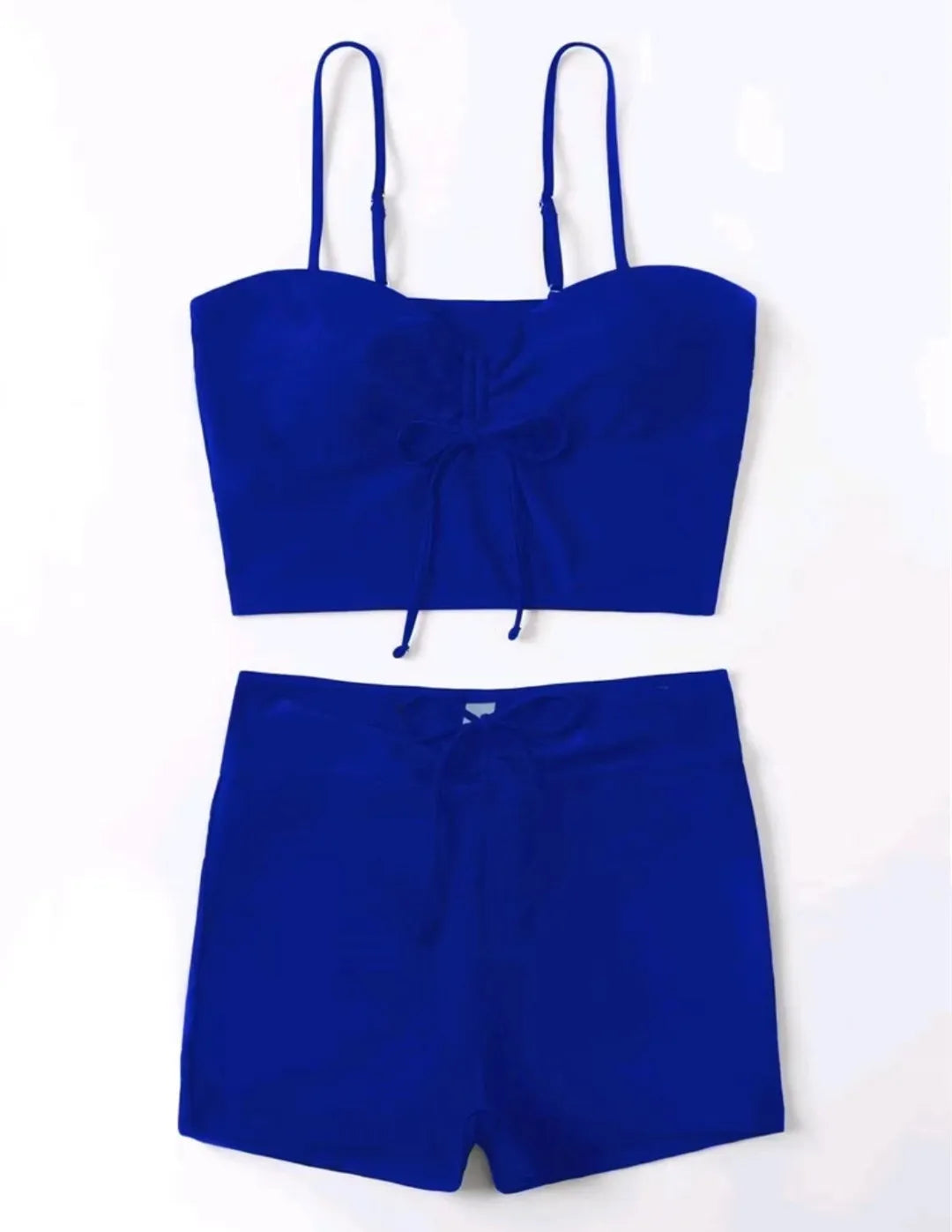 Drawstring Front Shorts Bikinis 2025 High Waist Swimsuit Women Swimwear Two-Piece Set