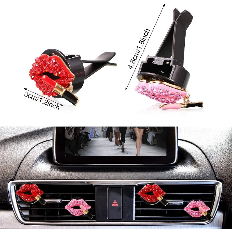 Diamond Red Lips Car Vent Clip | Lemon Scent Air Freshener for Auto Interior