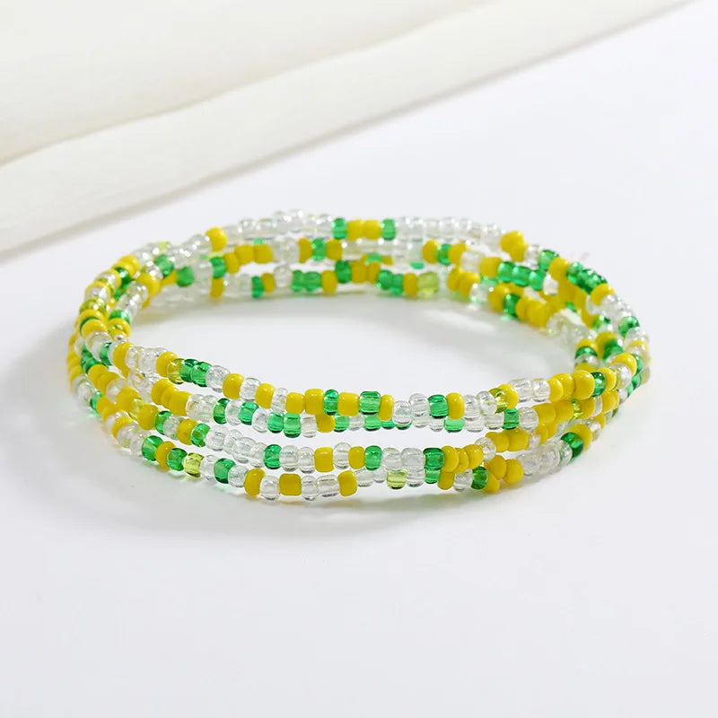 Women's Hand Beaded Glass Body Chain - Elastic Waist Belly Chain Jewelry