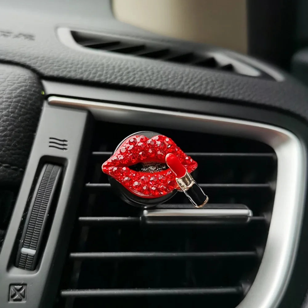 Diamond Red Lips Car Vent Clip | Lemon Scent Air Freshener for Auto Interior
