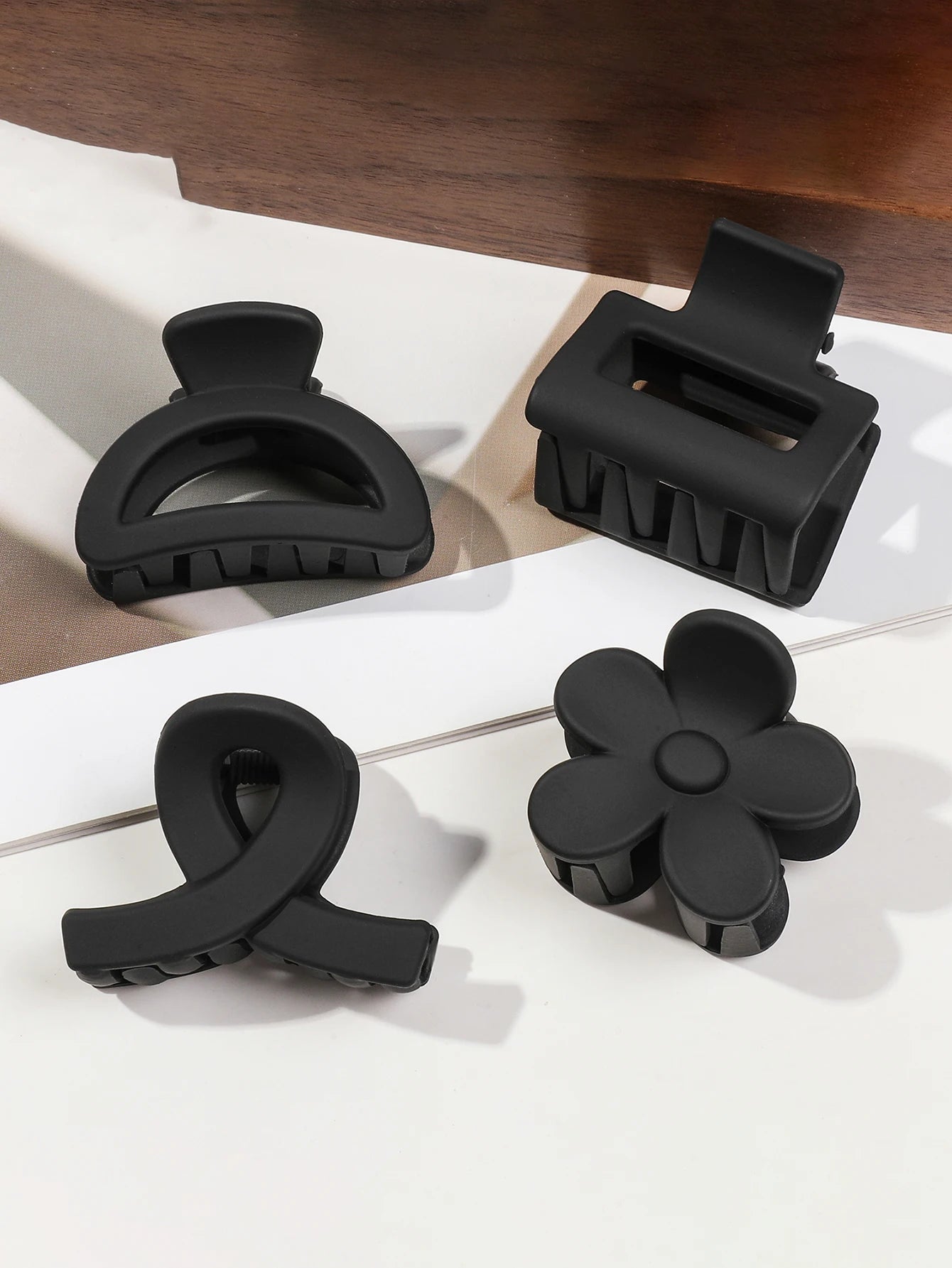 5-Piece Small Flower Hair Claw Clips Set - Matte Rectangle Jaw Clips & Semicircle Barrettes for Thin Hair