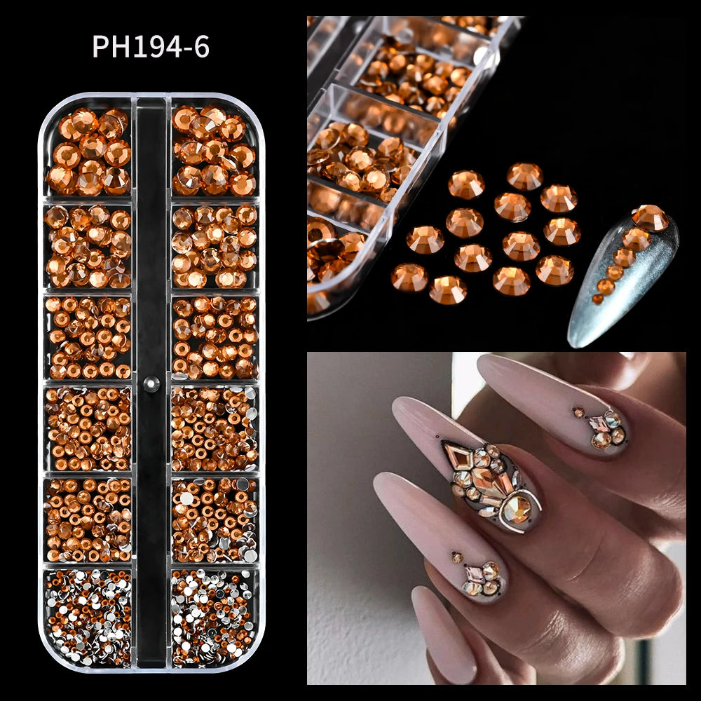 12-Grid Ocean Gold Nail Art Charms Set - Shell, Seahorse & Starfish with White Pearl Gems & Metal Studs