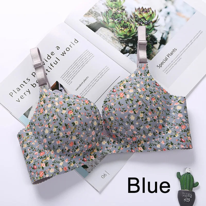 Women's Floral Seamless Push-Up Bra - Wire-Free Nursing Bra with Adjustable Straps | Comfortable Lingerie