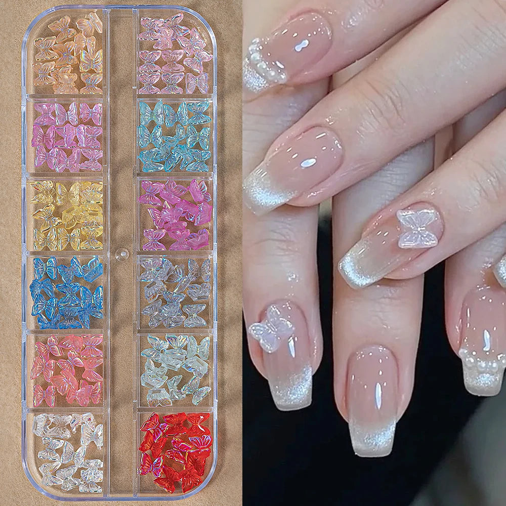 12-Grid Ocean Gold Nail Art Charms Set - Shell, Seahorse & Starfish with White Pearl Gems & Metal Studs