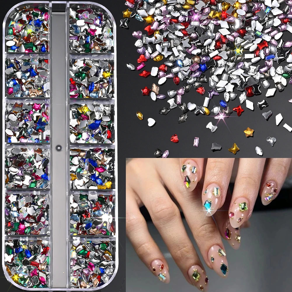 12-Grid Ocean Gold Nail Art Charms Set - Shell, Seahorse & Starfish with White Pearl Gems & Metal Studs