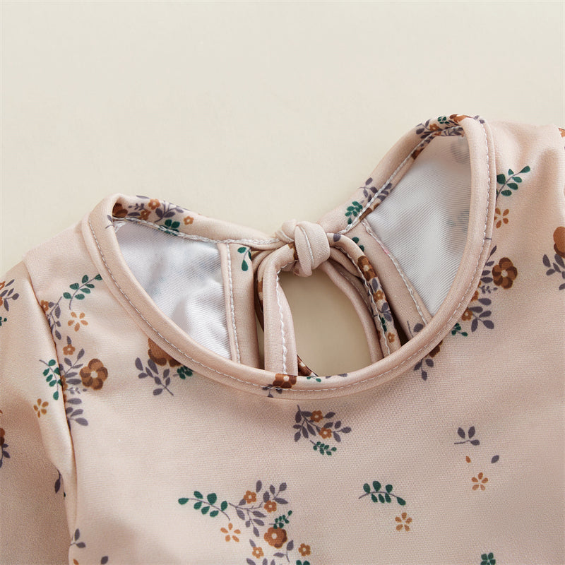 Baby Girl Floral Swimsuit - Backless Ruffled Long Sleeve Bodysuit (0-4 Years)