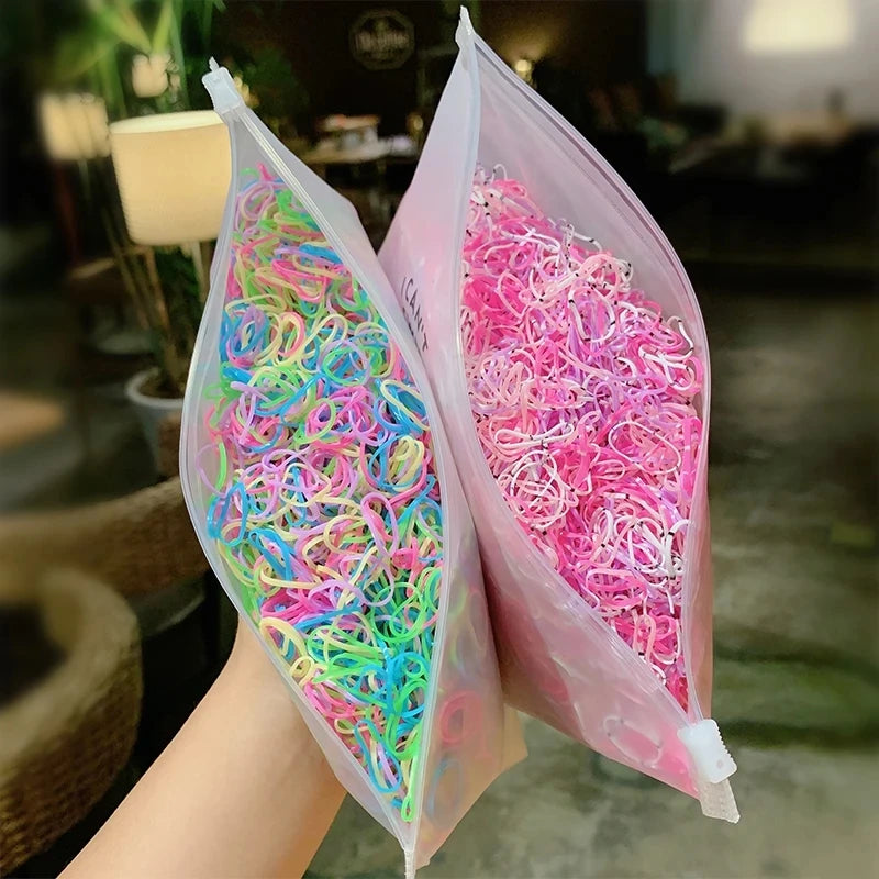 1000pcs Colorful Mini Rubber Hair Bands - Small Elastic Ponytail Holders for Girls - Disposable Hair Ties Pack