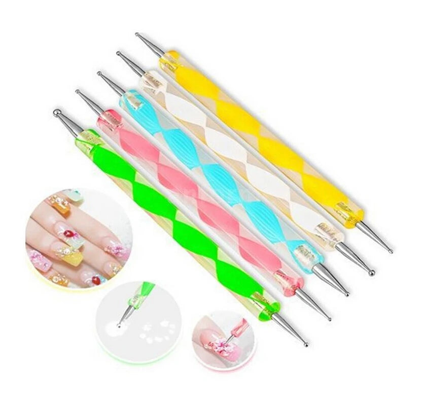 5Pcs Pink French Nail Art Liner Painting Brush Set - Ultra-thin 7/10/12/15/20m Elongated Lines Drawing Pen DIY Manicure