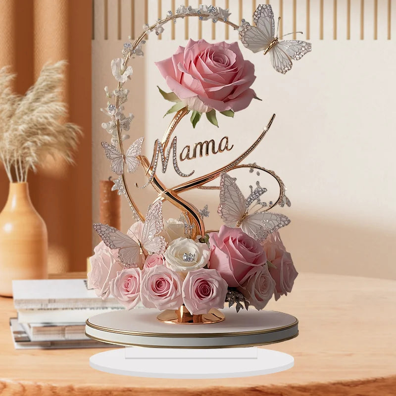 8-Inch Standing Acrylic Rose | Elegant "MOM" Gift for Mother's Day & Birthdays