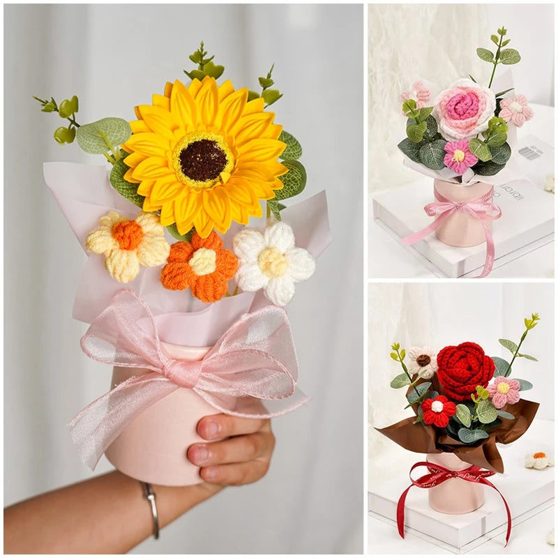 Crochet Rose Bouquet in Hugging Bucket | Perfect Gift for Teachers, Birthdays, Mother's Day & More