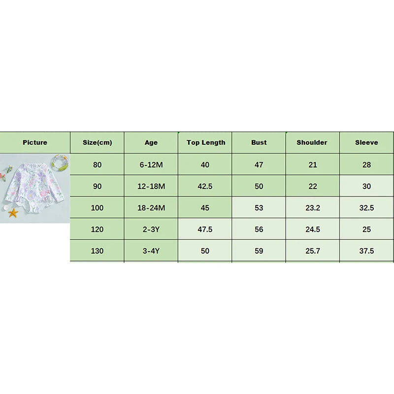 Baby Girl Floral Swimsuit - Backless Ruffled Long Sleeve Bodysuit (0-4 Years)