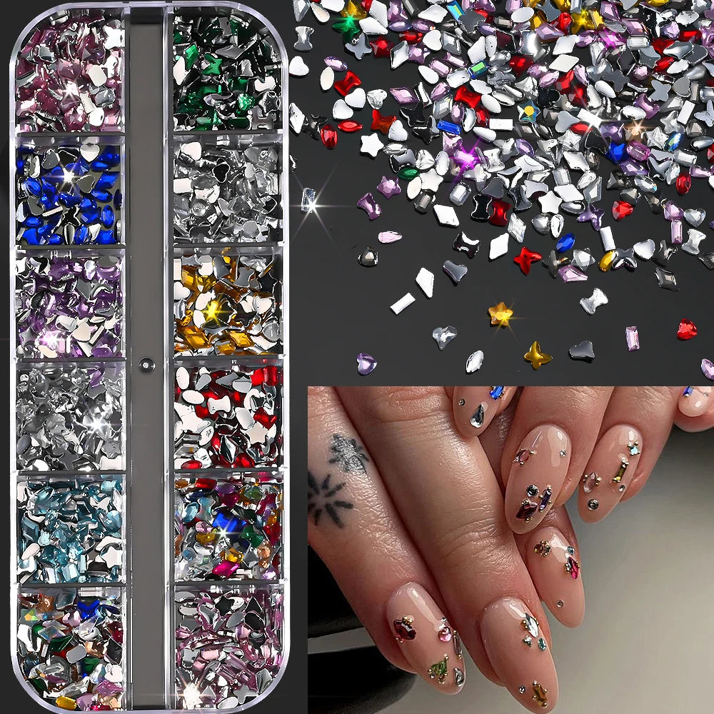 12-Grid Ocean Gold Nail Art Charms Set - Shell, Seahorse & Starfish with White Pearl Gems & Metal Studs