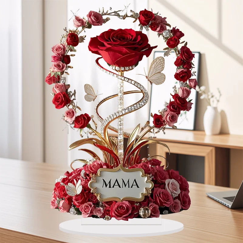 8-Inch Standing Acrylic Rose | Elegant "MOM" Gift for Mother's Day & Birthdays