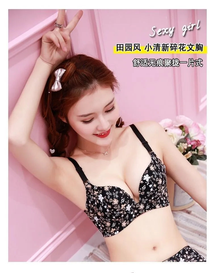 Women's Floral Seamless Push-Up Bra - Wire-Free Nursing Bra with Adjustable Straps | Comfortable Lingerie