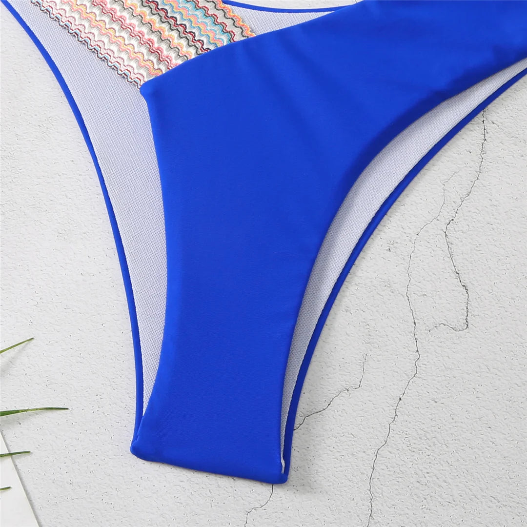5-Color Splicing Halter V-Neck Bikini Set - Wire-Free Two-Piece Swimsuit (S-XL)