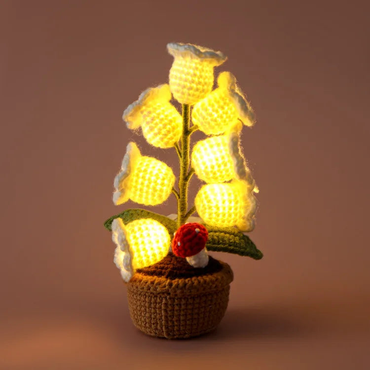 Illuminated Crochet Bell Orchid | Handmade Potted Flower Decoration