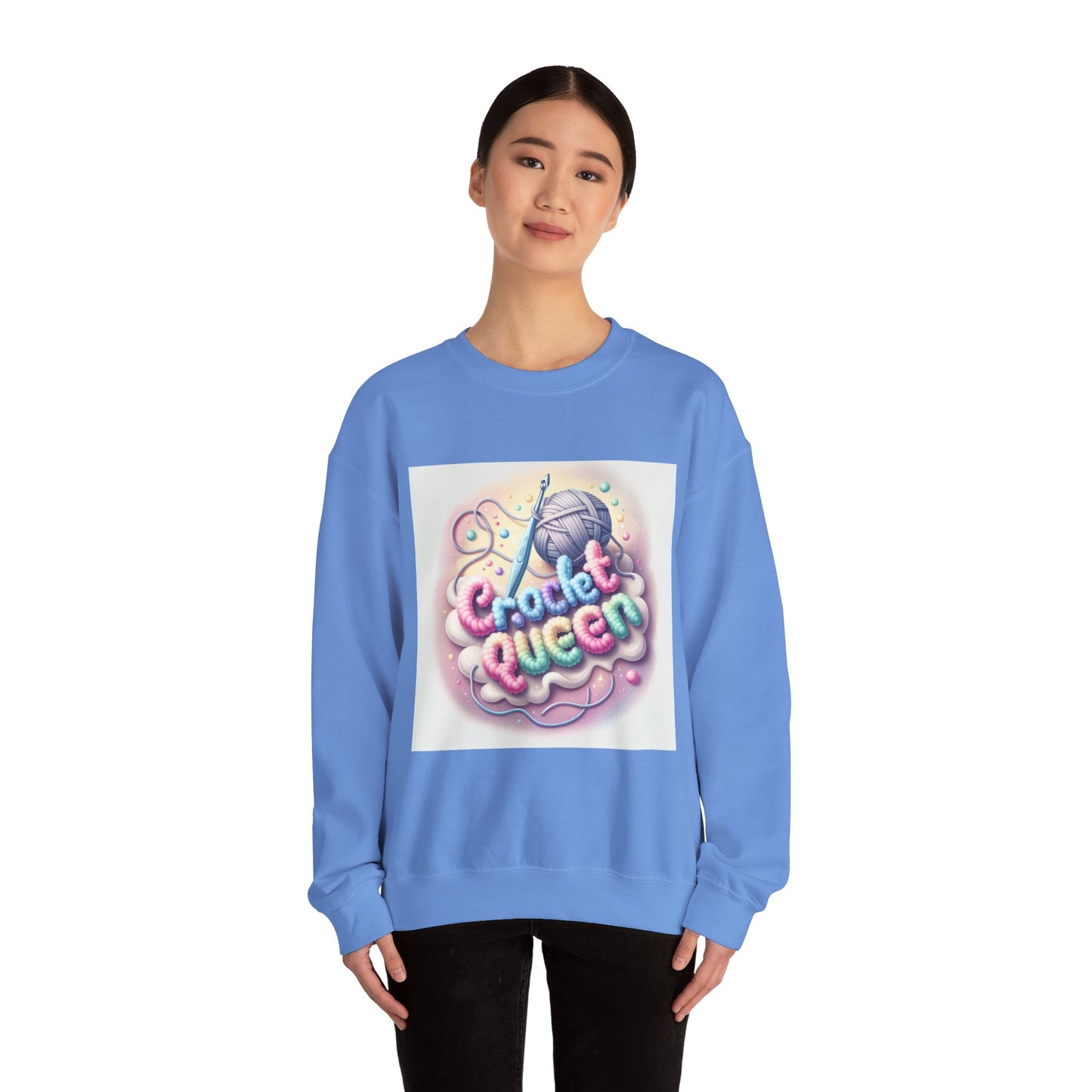 Crochet Queen Crewneck Sweatshirt, Cozy Pullover for Crafters, Gift for Knitters, Crafting Apparel, DIY Lover Sweatshirt