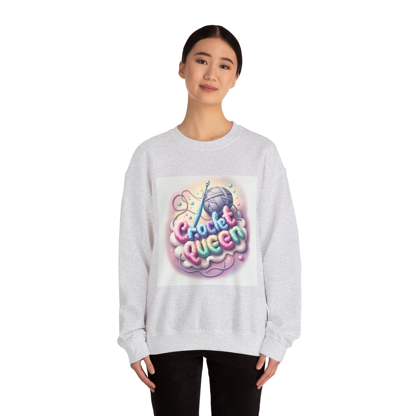 Crochet Queen Crewneck Sweatshirt, Cozy Pullover for Crafters, Gift for Knitters, Crafting Apparel, DIY Lover Sweatshirt