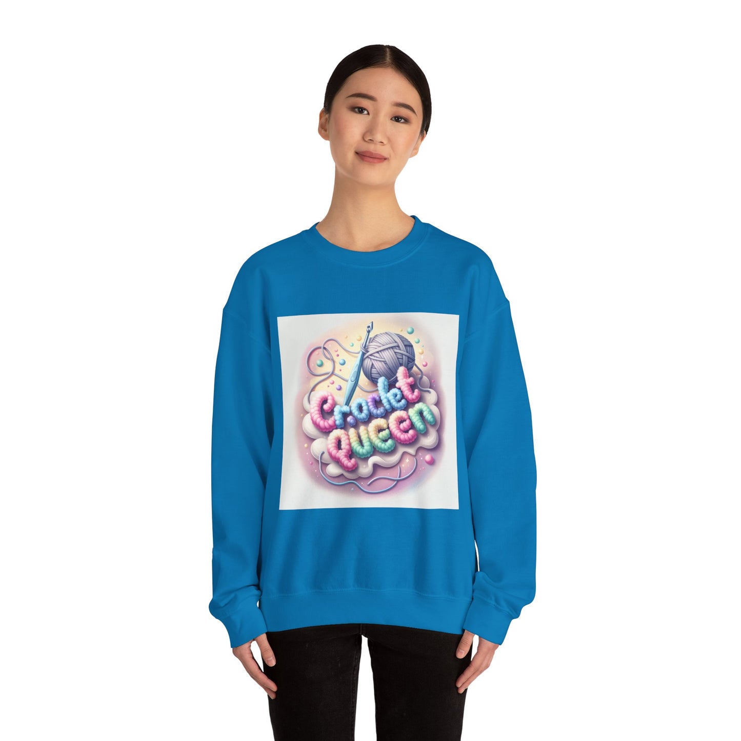 Crochet Queen Crewneck Sweatshirt, Cozy Pullover for Crafters, Gift for Knitters, Crafting Apparel, DIY Lover Sweatshirt