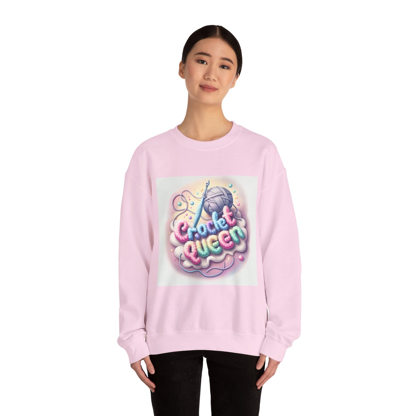Crochet Queen Crewneck Sweatshirt, Cozy Pullover for Crafters, Gift for Knitters, Crafting Apparel, DIY Lover Sweatshirt