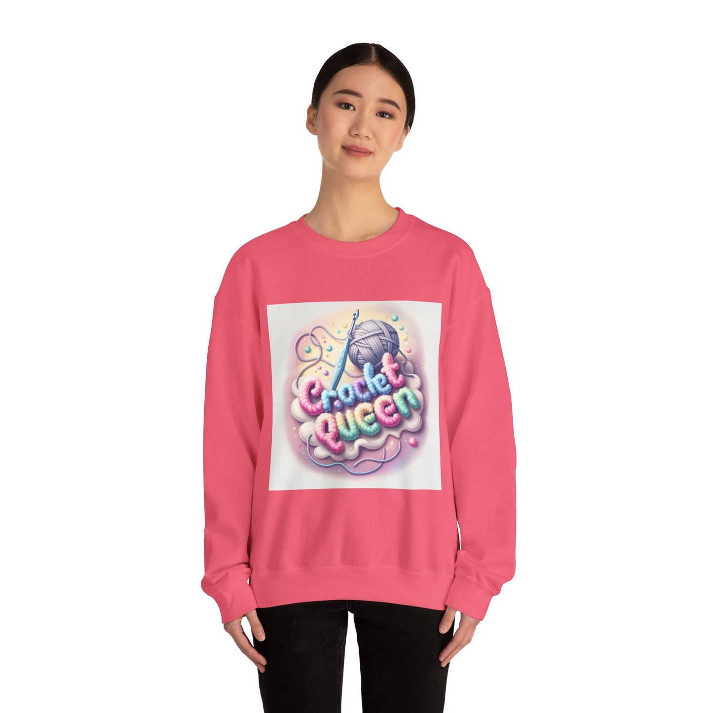 Crochet Queen Crewneck Sweatshirt, Cozy Pullover for Crafters, Gift for Knitters, Crafting Apparel, DIY Lover Sweatshirt