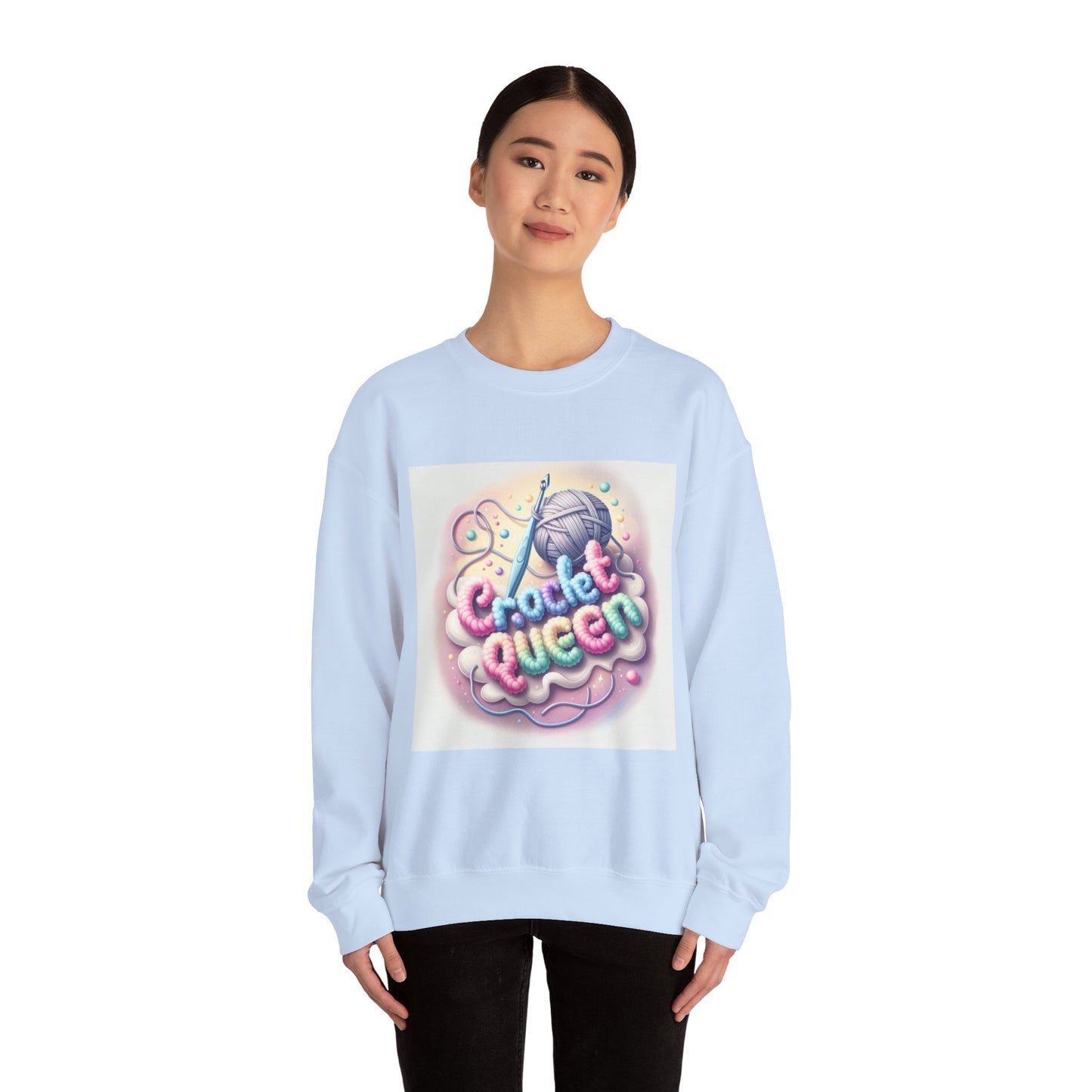 Crochet Queen Crewneck Sweatshirt, Cozy Pullover for Crafters, Gift for Knitters, Crafting Apparel, DIY Lover Sweatshirt