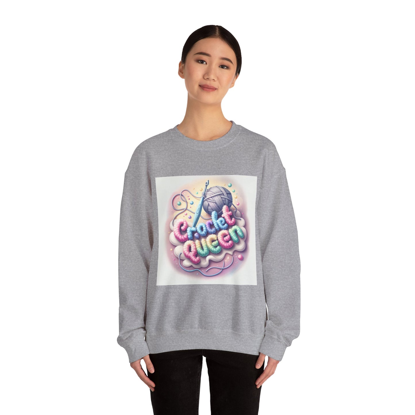 Crochet Queen Crewneck Sweatshirt, Cozy Pullover for Crafters, Gift for Knitters, Crafting Apparel, DIY Lover Sweatshirt