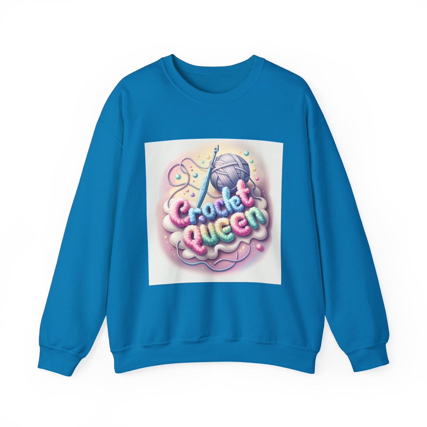 Crochet Queen Crewneck Sweatshirt, Cozy Pullover for Crafters, Gift for Knitters, Crafting Apparel, DIY Lover Sweatshirt