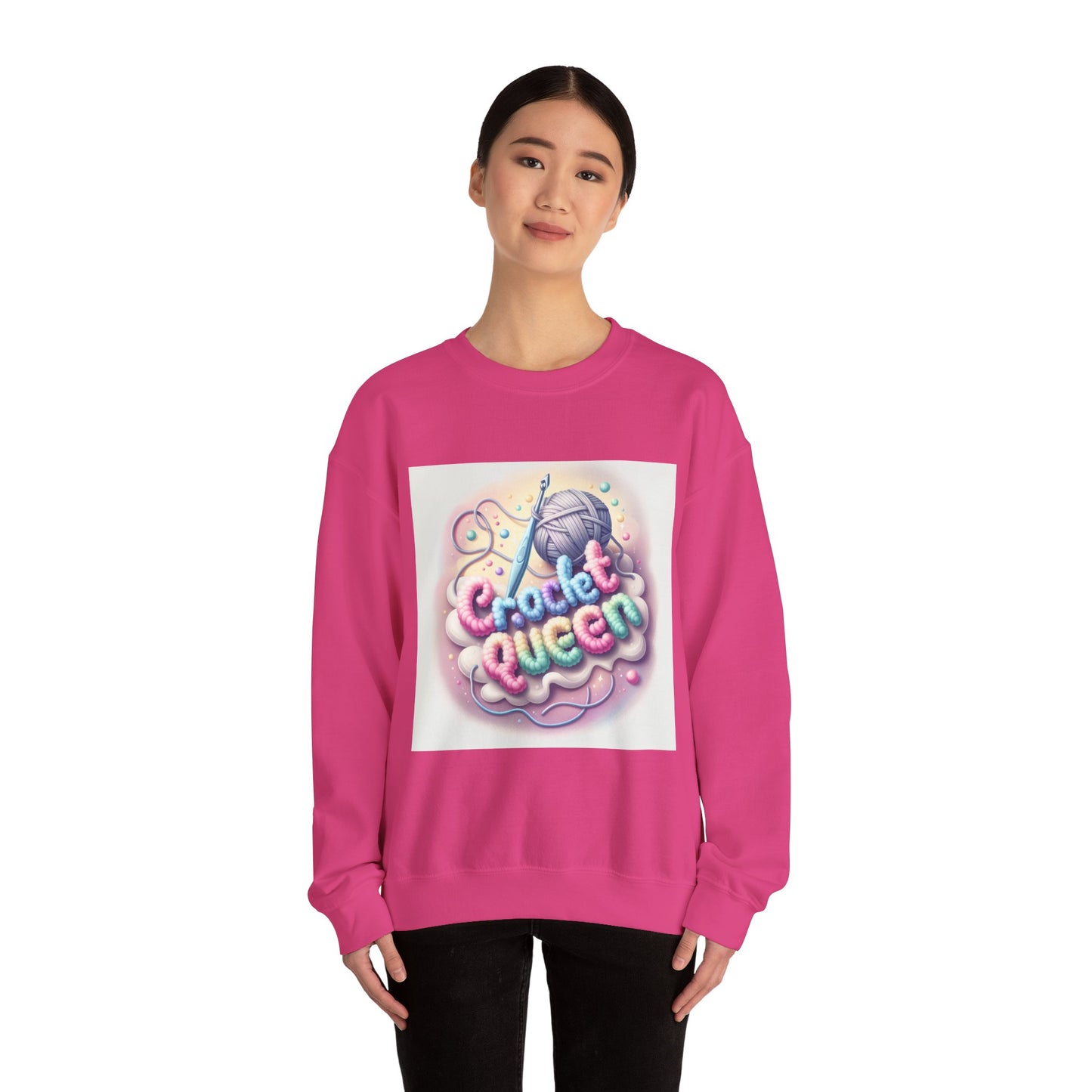 Crochet Queen Crewneck Sweatshirt, Cozy Pullover for Crafters, Gift for Knitters, Crafting Apparel, DIY Lover Sweatshirt