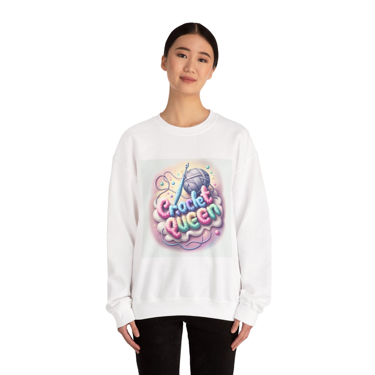 Crochet Queen Crewneck Sweatshirt, Cozy Pullover for Crafters, Gift for Knitters, Crafting Apparel, DIY Lover Sweatshirt