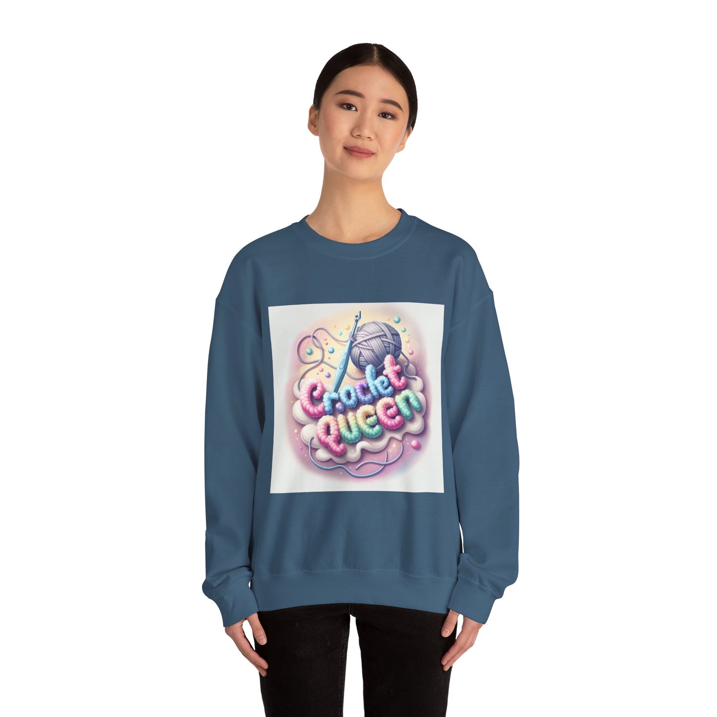 Crochet Queen Crewneck Sweatshirt, Cozy Pullover for Crafters, Gift for Knitters, Crafting Apparel, DIY Lover Sweatshirt