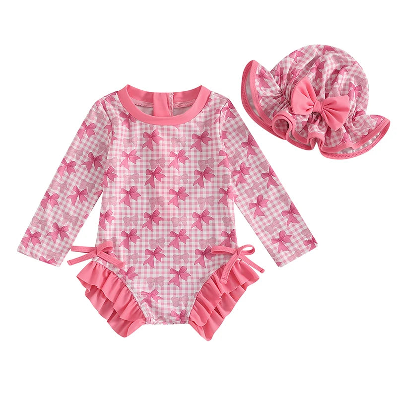 Baby Girl Floral Swimsuit - Backless Ruffled Long Sleeve Bodysuit (0-4 Years)