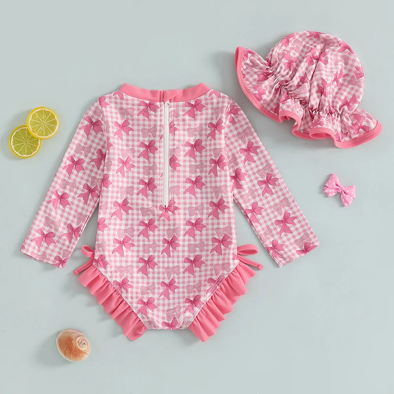 Baby Girl Floral Swimsuit - Backless Ruffled Long Sleeve Bodysuit (0-4 Years)