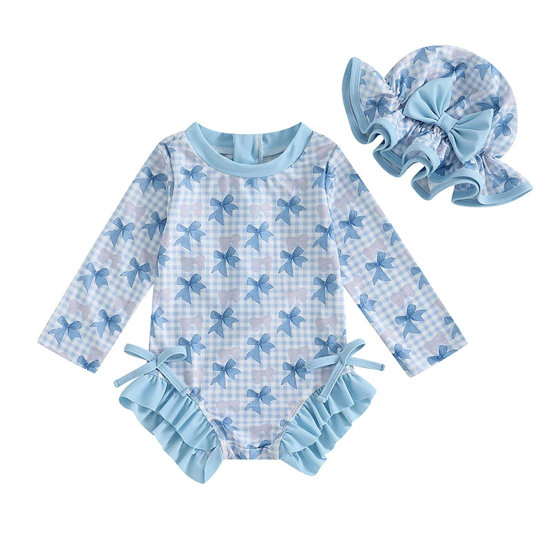 Baby Girl Floral Swimsuit - Backless Ruffled Long Sleeve Bodysuit (0-4 Years)