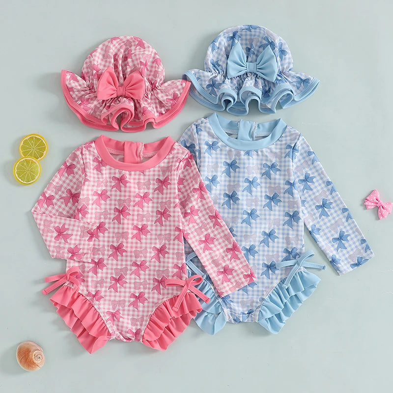 Baby Girl Floral Swimsuit - Backless Ruffled Long Sleeve Bodysuit (0-4 Years)
