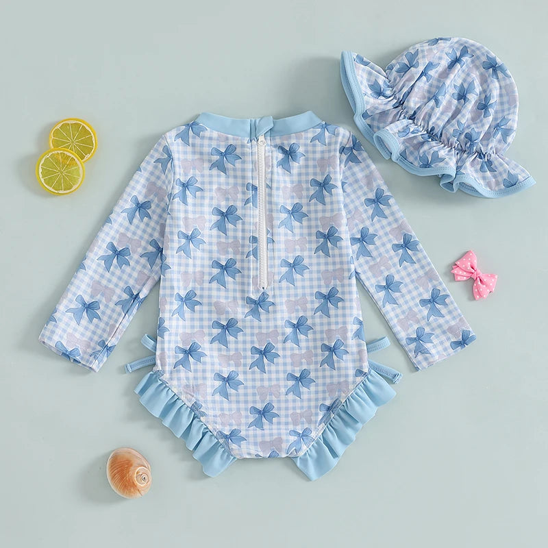 Baby Girl Floral Swimsuit - Backless Ruffled Long Sleeve Bodysuit (0-4 Years)