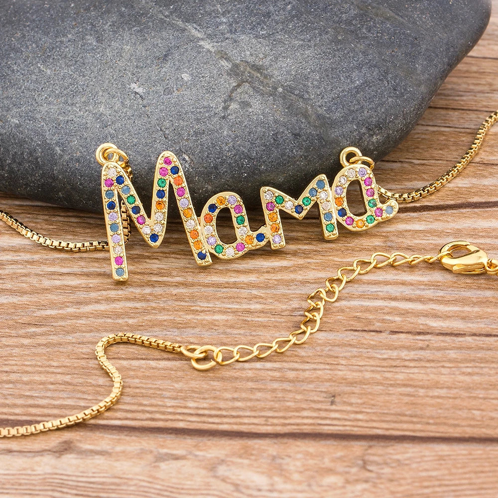 Elegant "MAMA" Cubic Zirconia Pendant Necklace | Perfect Mother's Day Jewelry Gift