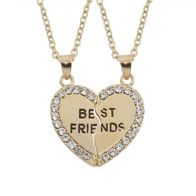 Fashion Best Friends Honey Love Couple Pendant Necklace Set - Broken Heart BFF Friendship Jewelry Gift (2 Pcs)