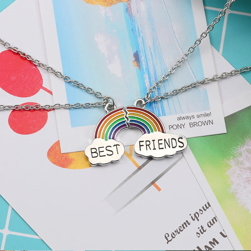Fashion Best Friends Honey Love Couple Pendant Necklace Set - Broken Heart BFF Friendship Jewelry Gift (2 Pcs)