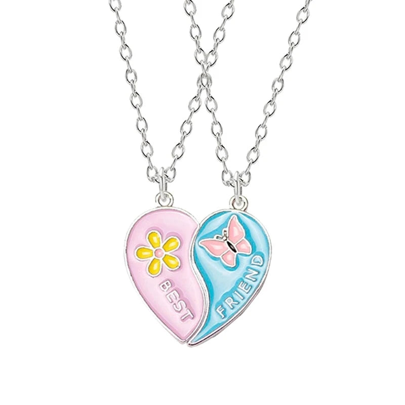 Fashion Best Friends Honey Love Couple Pendant Necklace Set - Broken Heart BFF Friendship Jewelry Gift (2 Pcs)