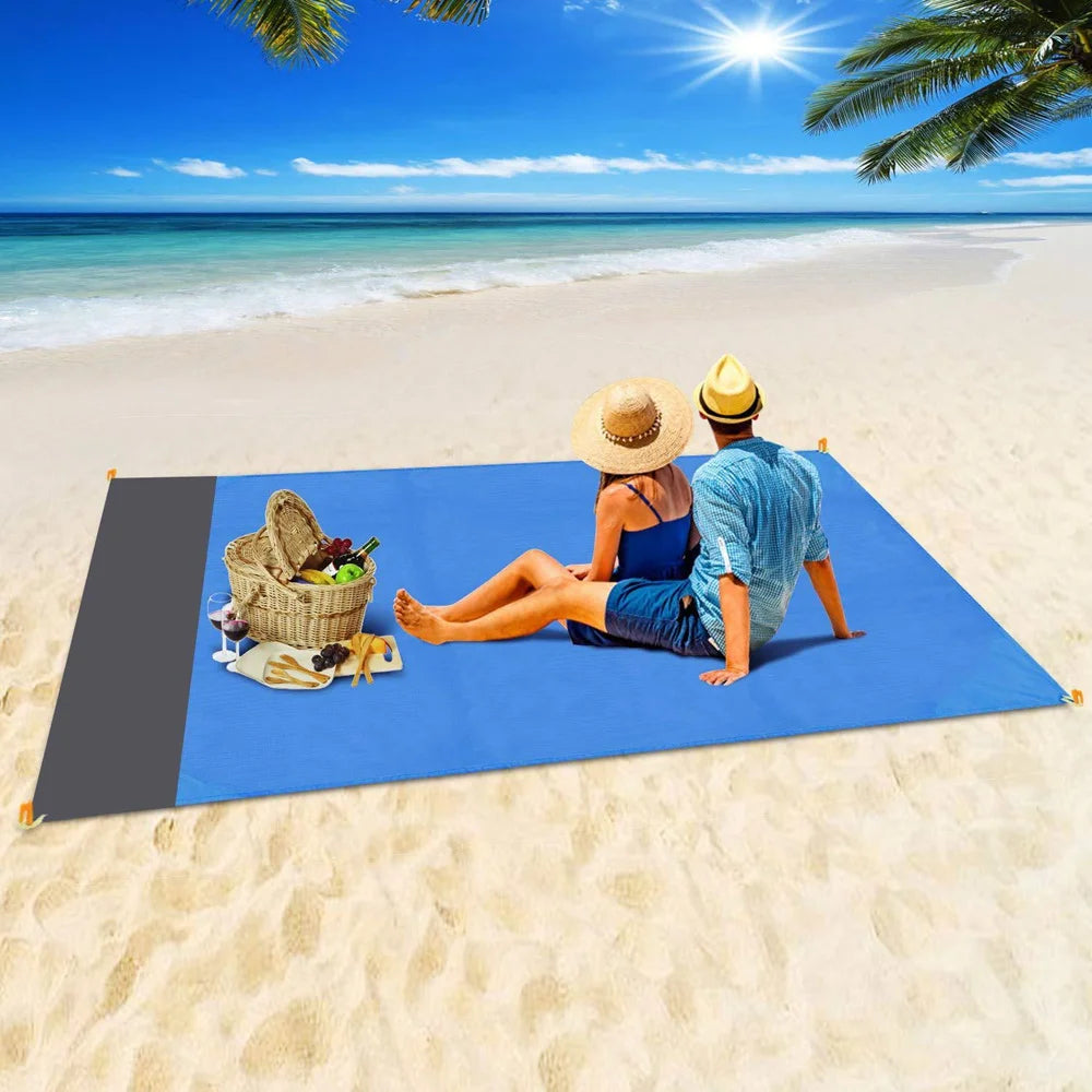 2x2.1m Waterproof Beach Blanket | Portable Sand-Free Picnic Mat with Anchors