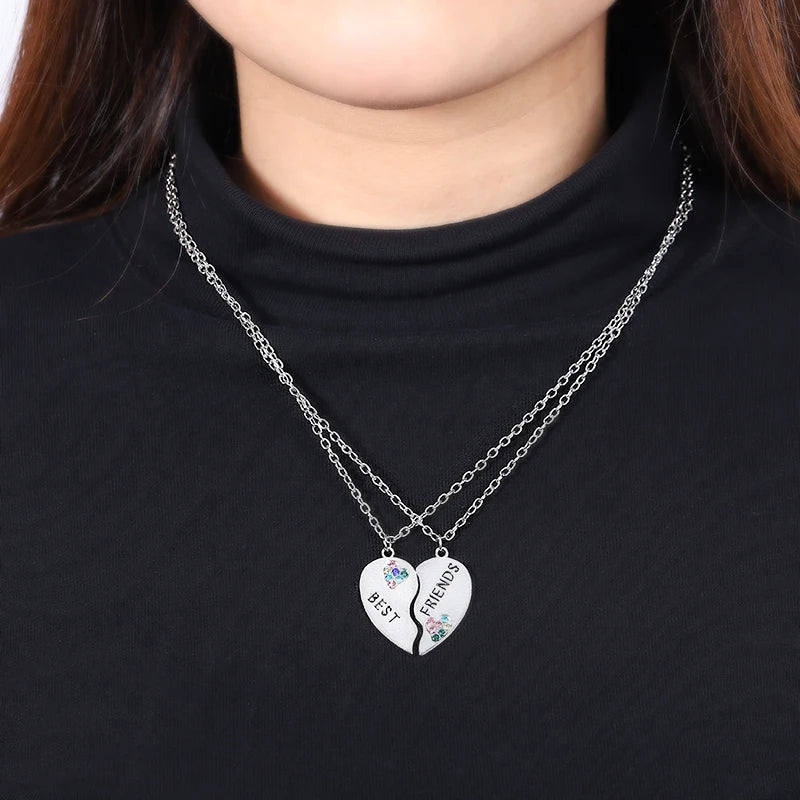 Fashion Best Friends Honey Love Couple Pendant Necklace Set - Broken Heart BFF Friendship Jewelry Gift (2 Pcs)