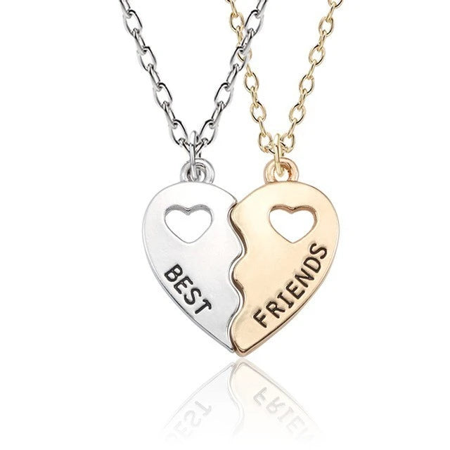 Fashion Best Friends Honey Love Couple Pendant Necklace Set - Broken Heart BFF Friendship Jewelry Gift (2 Pcs)