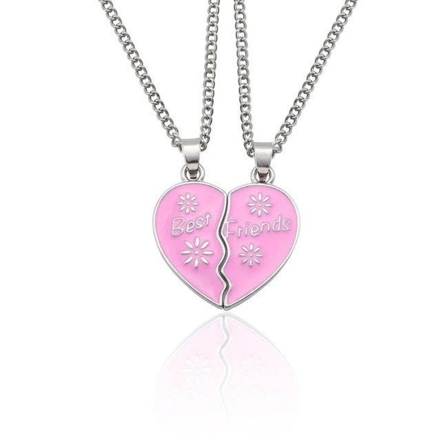 Fashion Best Friends Honey Love Couple Pendant Necklace Set - Broken Heart BFF Friendship Jewelry Gift (2 Pcs)
