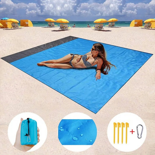 200cm Anti-Sand Beach Blanket | Oversized Quick-Dry Picnic Mat with Wind-Proof Pockets