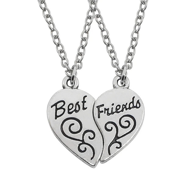 Fashion Best Friends Honey Love Couple Pendant Necklace Set - Broken Heart BFF Friendship Jewelry Gift (2 Pcs)